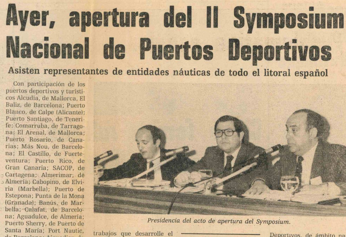 Recorte del Diario Sur del 23 de febrero de 1983 sobre la apertura del II Symposium Nacional de Puertos Deportivos en Benalmádena